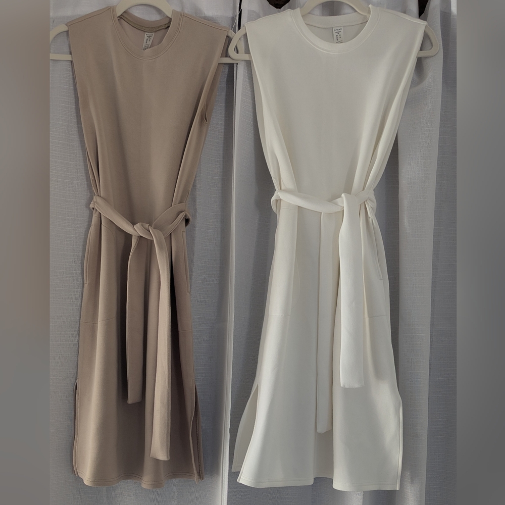Spanx Air Essentials Sleeveless Tie Dress Bundle XS White & Beige